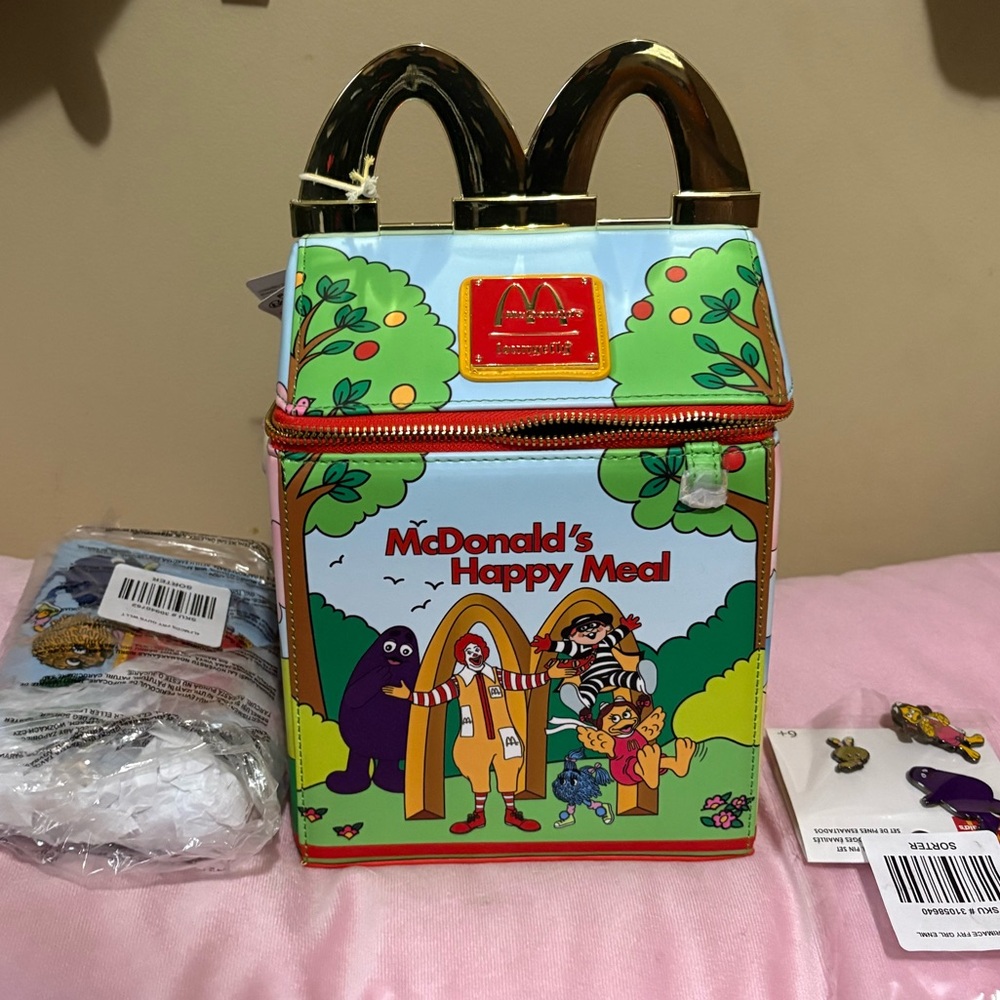 Loungefly McDonald's Happy Meal crossbody bag, wallet, and collector pins new